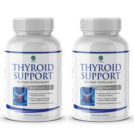 (2 bottles - 10% off) 1 Body Thyroid Support Iodine Supplement Vegetarian & Non-GMO Capsules with Selenium, Vitamin B12 Complex, Zinc, Ashwagandha, Copper