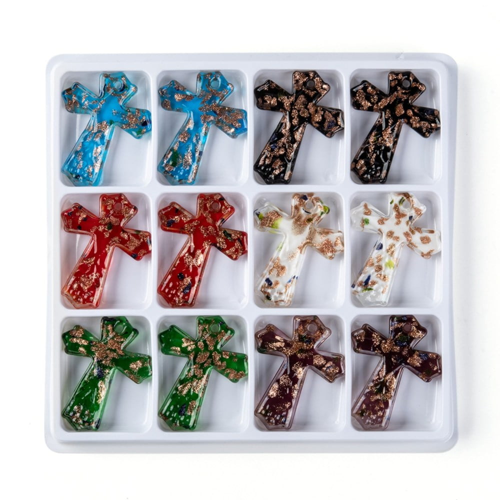 2 box Handmade golden Sand Lampwork Big Pendants Cross Mixed color