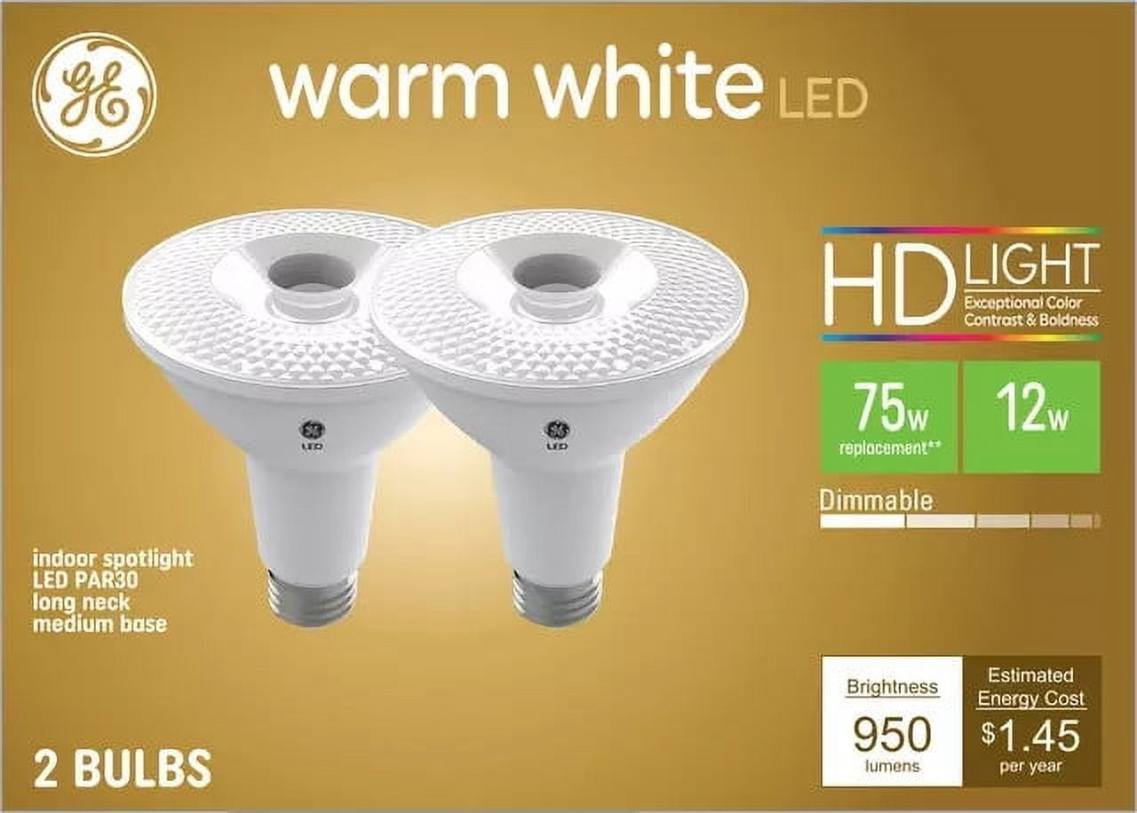 (2 bulbs) GE 48445 LED PAR30 long neck, Indoor Spotlight, warm white HD ...
