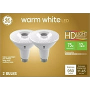 2 bulbs GE 48445 LED PAR30 long neck, Indoor Spotlight, warm white HD, 75 watt equivalent, Dimmable, 950 lumens, uses only 12 watts, LED Spotlight Light Bulb