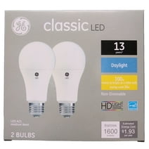 (2 bulbs) GE classic LED A21 Daylight Bulbs, 16 watts, 1600 Lumens  , HD Light, Exceptional color contrast and brightness, 100 watt equivalent, LED light bulb