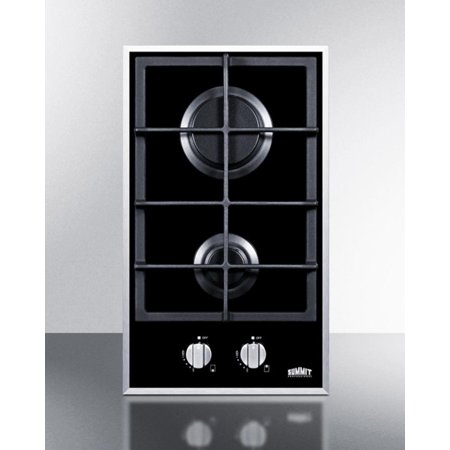 12" Wide 2-Burner Gas Cooktop, Black Glass
