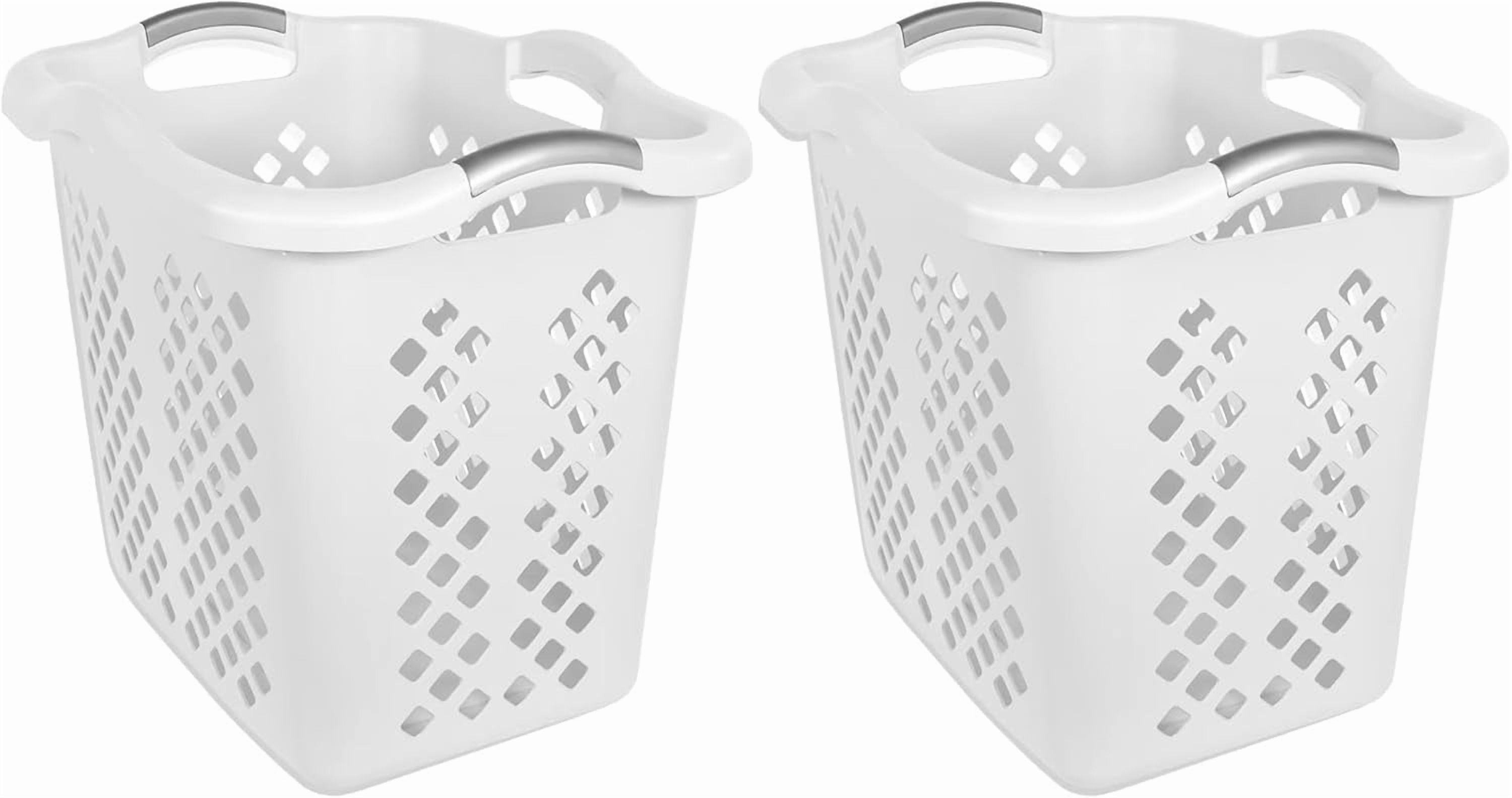 2-bushel capacity laundry baskets with silver handles, white, 2-PACK