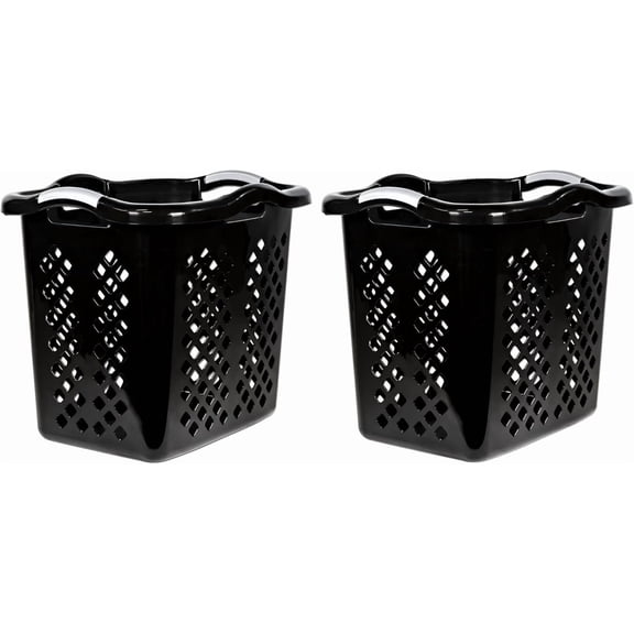 2 bushel laundry baskets with silver handles, black, 2-PACK