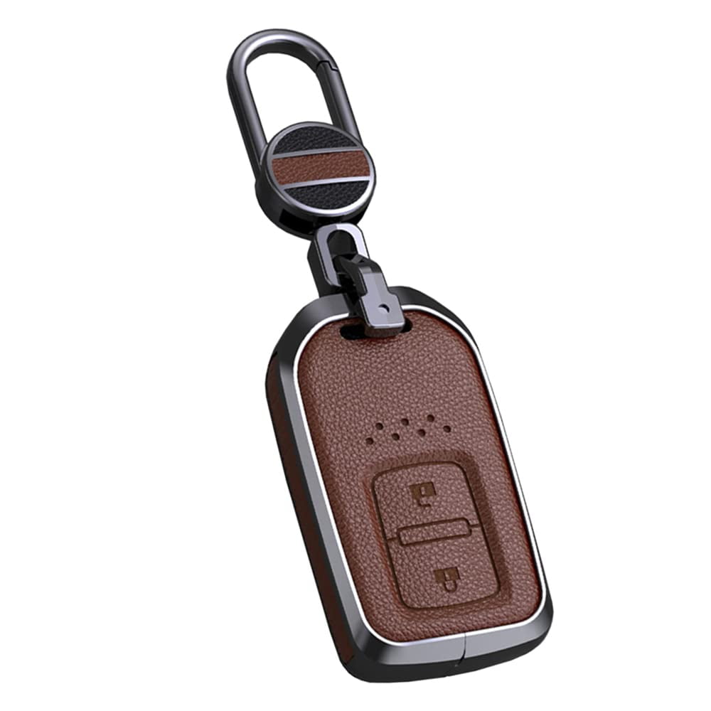 2-button Key Fob Cover Leather Key Skin Metal Key Shell Light Key Case Fit for Honda Jade HR-V CR-V Accord