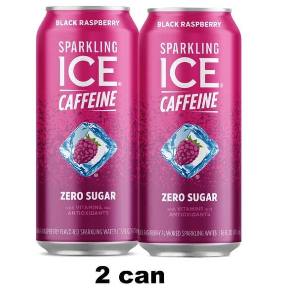 2 can Sparkling Ice Caffeine Naturally Flavored Sparkling Water, Black Raspberry 16 Fl Oz