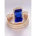 thumbnail image 1 of 2 carat Blue Sapphire and diamond Halo trio wedding ring Bridal Set in 10k Rose Gold: On Limited Time Sale Under Dollar 800, 1 of 2