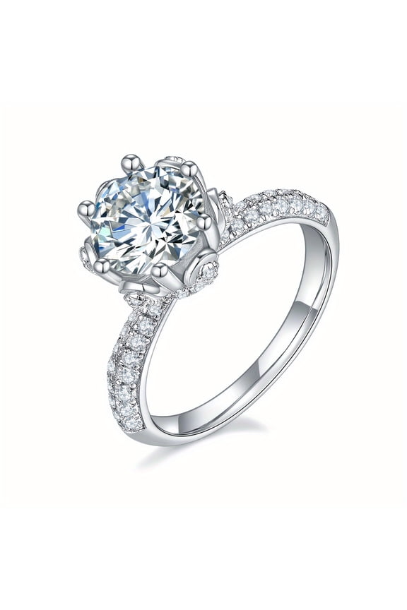 2 carat D grade moissanite, S925 sterling silver wedding ring, eternity, white gold plating, luxury, elegance, temperament, fashion, birthday gifts, holiday events, daily wear