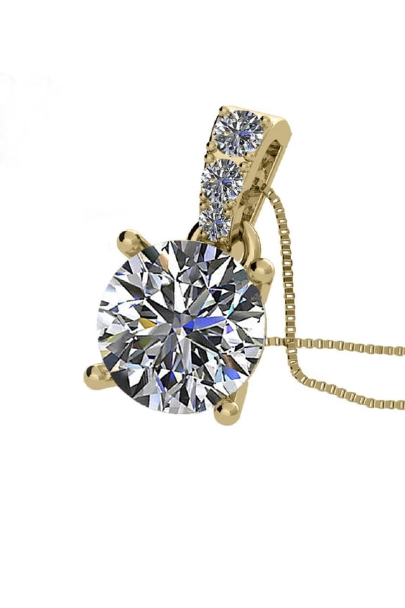 2 carat Moissanite Solitaire Pendant Sterling Silver 22” Adjustable Chain-8.0mm-Yellow Gold Plated