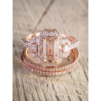 2 carat Morganite and Diamond Trio Ring Set in 10k Rose Gold with One Engagement Ring and 2 Wedding Bands