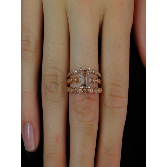 2 carat Morganite and Diamond Trio Ring Set in 10k Rose Gold with One Engagement Ring and 2 Wedding Bands