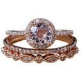thumbnail image 1 of 2 carat Round Real Morganite and Moissanite Trio Ring Set Engagement Ring 2 Wedding Bands Sterling Silver with 18k Gold Plating, 1 of 5