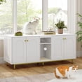 thumbnail image 1 of Hzuaneri Cat Litter Box Enclosure for 2 Cats, 55" Hidden Litter Boxes with Double Room, Storage, Plush Ball, Wooden Cat Washroom Furniture, White Gold, 1 of 10
