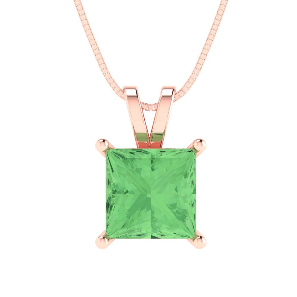 2 cctw Simulated Green Diamond Rose Gold Plated Pendant with 16" Box ...