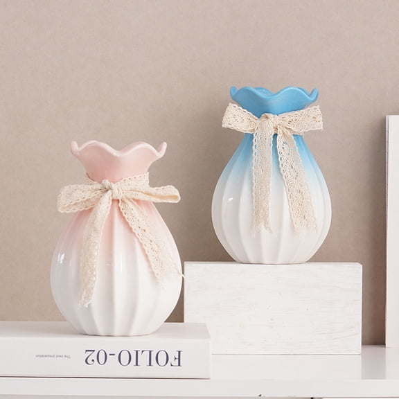 2 ceramic vases, two-color gradient, small-caliber design, 14*10*20cm.