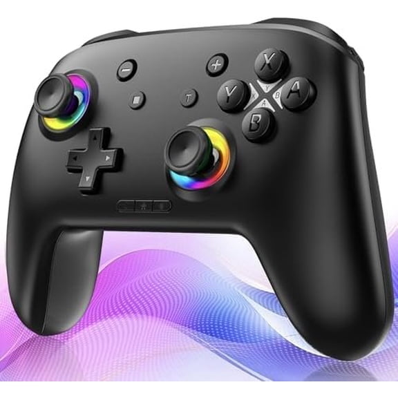 2 controller - Controller with Wake Up/Hall Joysticks/Programmable/Turbo/9 RGB Lighting - Work for Switch2/1/oled/lite,Windows PC,Android,IOS and Steam Black