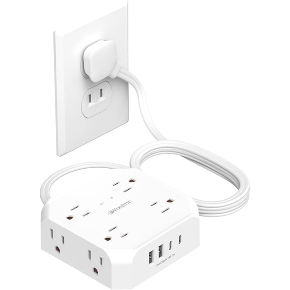 2 Prong Power Strip, WRXDMC to 3 Outlet Adapter,1400J Two Surge Protector, 5ft Extension Cord, 8 AC Outlets with USB C Port and A Port, Wall Mountable, Ideal for Old House