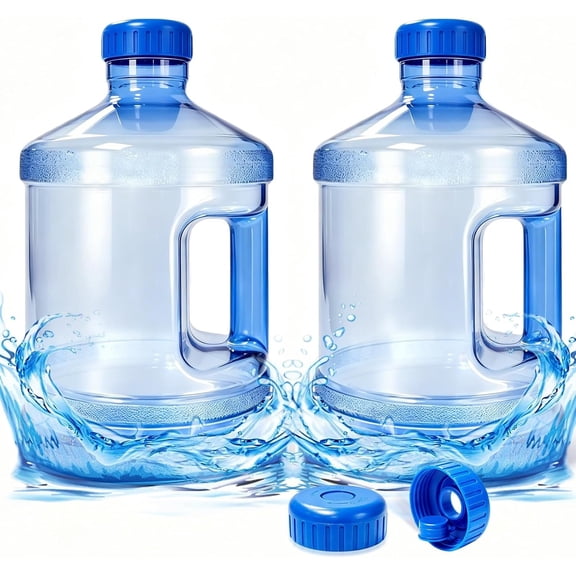 2 count 1 Gallon Round Plastic Water Bottle, Water Jug with Handle and Screw Cap,  Leak Proof Bottle for Gym, , Office, Camping, Outdoor Travel