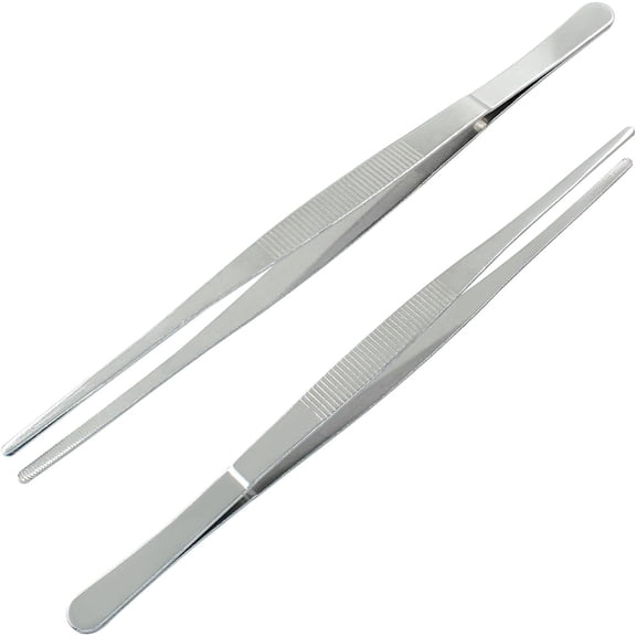 2 count 10 Inch Stainless Steel Forceps, Straight Metal Tweezers General Application for Kitchen, Crafts,