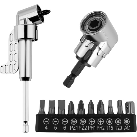 2 count 105? Right Angle Drill Attachment with 10 count 25mm  Bit,Hex  90  Drill Attachment for Tight Spaces Repairs,Universal Right Angle Drills
