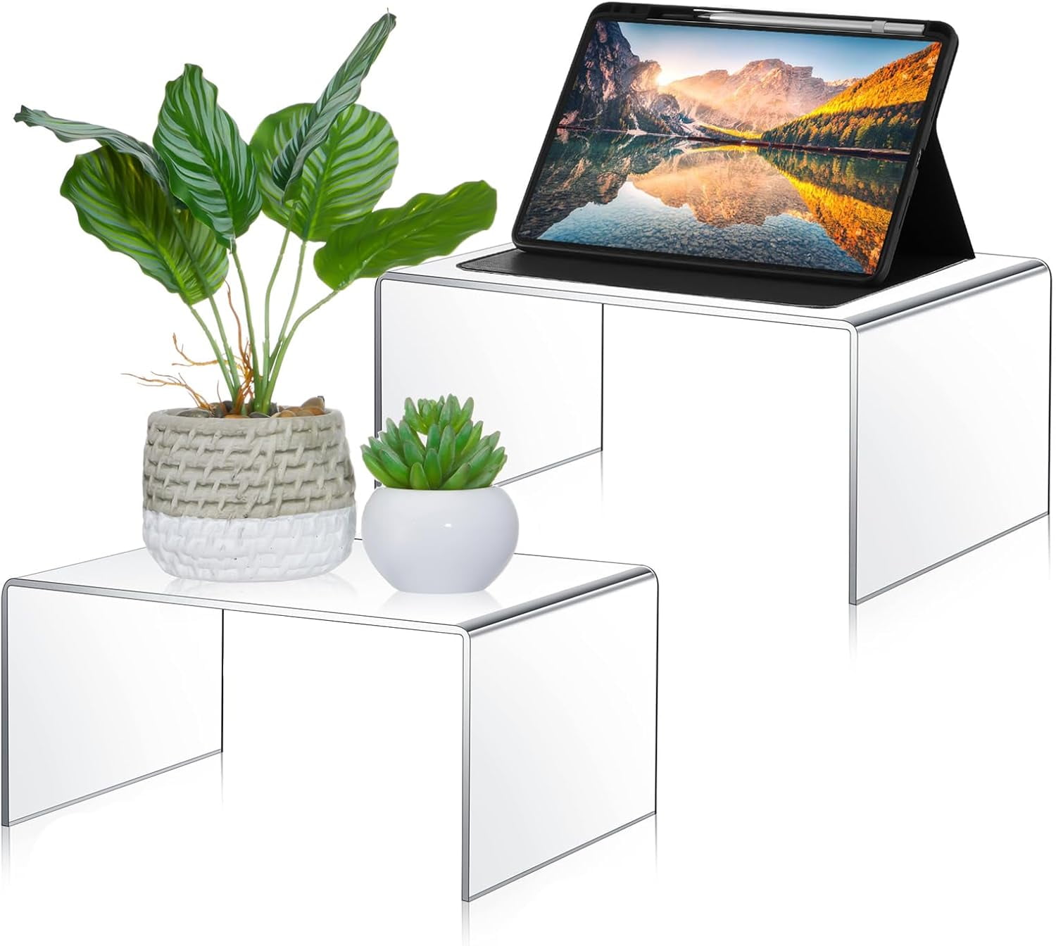 2 count 12 Inch, 14 Inch Large Risers Display Stands 5 mm Thick Shelf ...