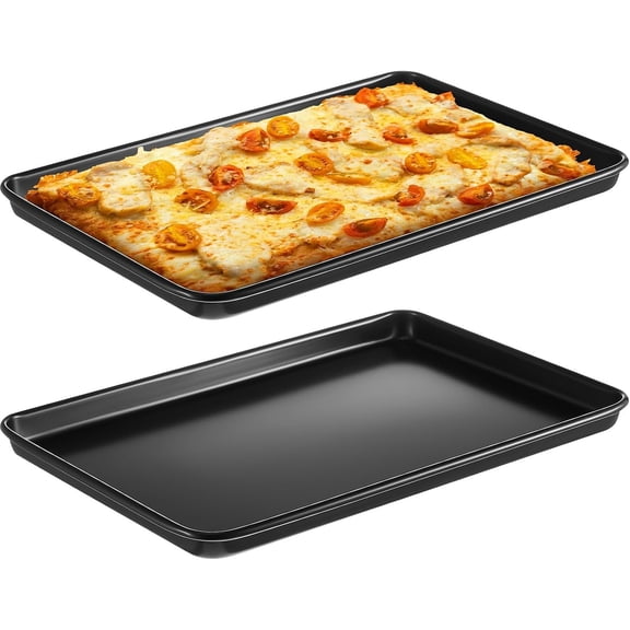 2 count 17 Inch Grandma Style Pizza Pan Hard Rectangular Black Non Stick Sicilian Style Carbon Steel Pizza Pan Dish Pre Seasoned Bakeware Kitchenware