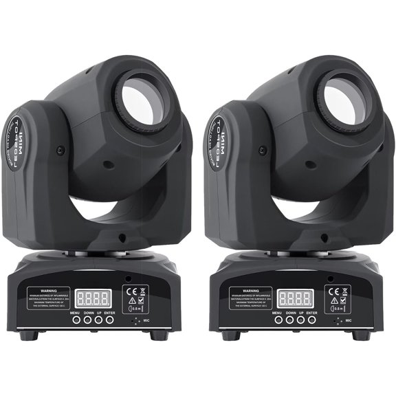 2 count 25W LED Moving DJ Lights - 8 Gobos, 8 Colors, 9/11 Channels, DMX 512, Sound Activated Mini Spot Stage Lighting for Parties, Wedding, Disco, Events...