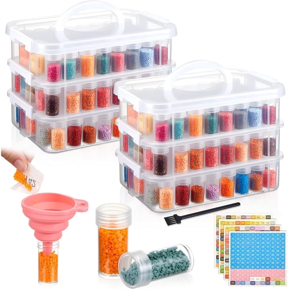 2 count 3 Tier Art Storage Containers 300 Slots Portable Bead Organizer Box, Stackable Crafts Organizers for DIY Art Craft Bead Storage