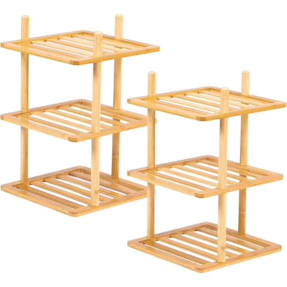 2 count 3-Tier Cabinet Organizer Shelf - Corner Rack for Kitchen Counter, Cabinet Space Saver for Plates, Dishes, Bowls, Bread - Pantry and Bathroom Storage or Countertop (2, 3Tier-Large-6.7"H)