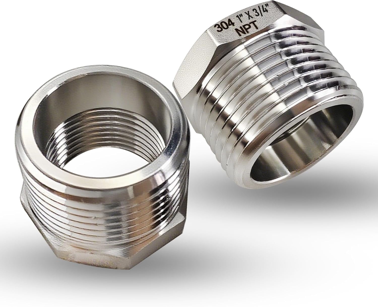 2 count 304 Stainless Steel 1" Male to 3/4" Female Reducer Bushing, 1 ...