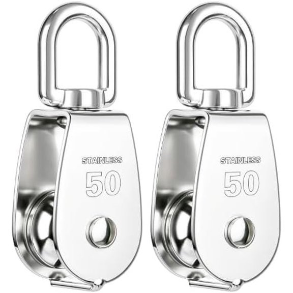 2 count 304 Stainless Steel M50 Single Rope Pulley Block | Heavy Duty Lifting Crane Swivel Hook for Wire and Crane Operations