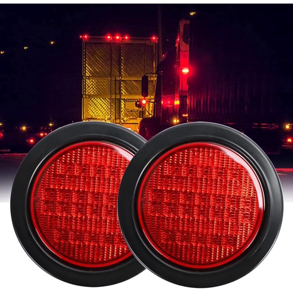 2 count 4" Round Red 40 LED Trailer Tail Lights, Grommet Plug  Stop Turn Signal Stop  Trailer Lights for   RV Bus