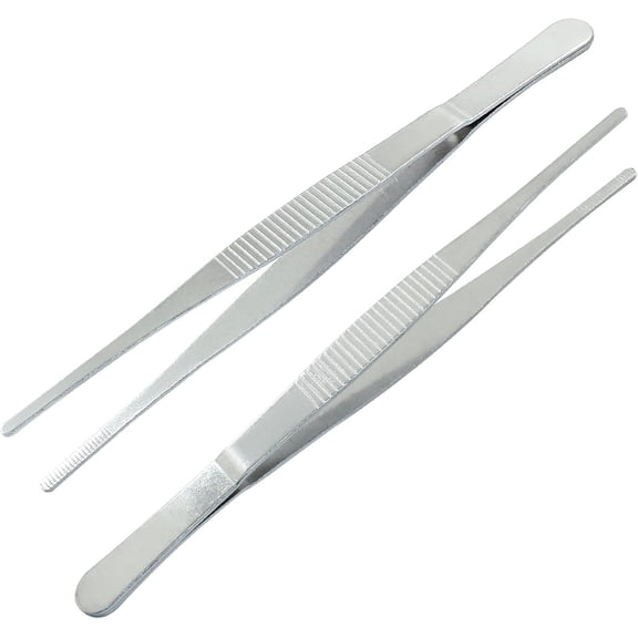 2 count 6 Inch Stainless Steel Forceps, Straight | Metal Tweezers, Kitchen, Crafts,