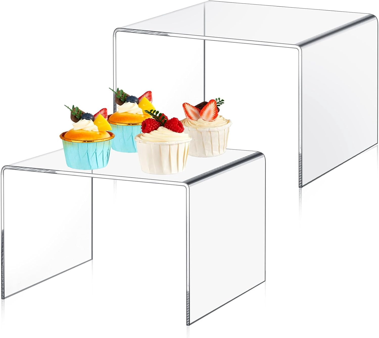 2 count 8 Inch Large Risers Display Stands 5 mm Thick Shelf Riser for ...