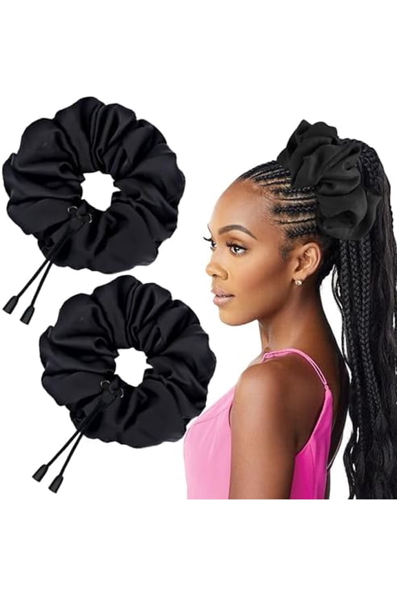 2 count Adjustable Afro Puff Hair Tie,  Satin Scrunchies, No  Durable Afro Puff Accessories, Oversize Hair Bands, Sleeping Giant Satin Scrunchies for Thick Curly Hair
