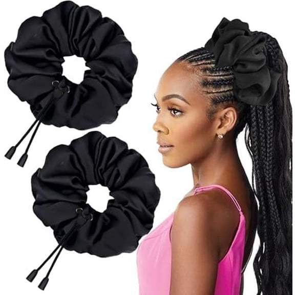 2 count Adjustable Afro Puff Hair Tie,  Satin Scrunchies, No  Durable Afro Puff Accessories, Oversize Hair Bands, Sleeping Giant Satin Scrunchies for Thick Curly Hair