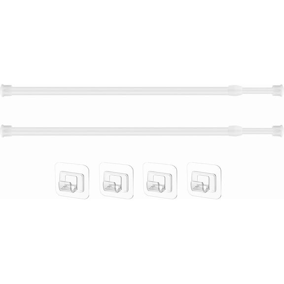 2 count Adjustable Curtain Rod Extendable Spring Tension Rod with Self Adhesive Hook for Closet, Wardrobe, Bookshelf, Small Window, White (15.7 to 27.5 Inch)