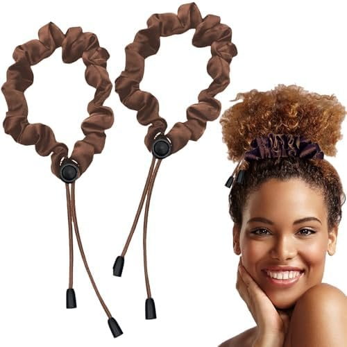 2 count Adjustable Satin Hair Ties for Afro Puff, Dark Brown Hair Scrunchies, Adjustable Ponytails Holder Tie, Satin Extra Length Scrunchies, Accessories for Thick & Nature Style