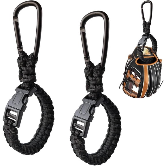 2 count Baseball Glove Clip for Bags, Paracord Gear Holder with Hook Clip, Portable Equipment Drying Rack for Baseball Softball Gloves, Travel Accessory for Athletes