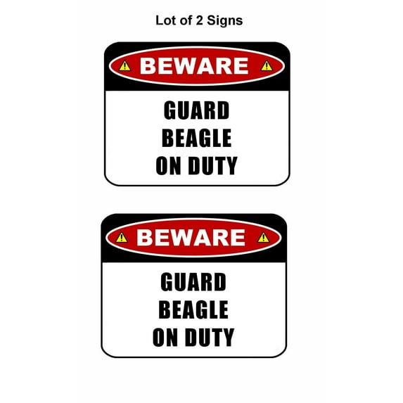 2 count "Beware Guard Beagle (v2) on Duty" 11.5 inch x 9 inch Laminated Dog Sign