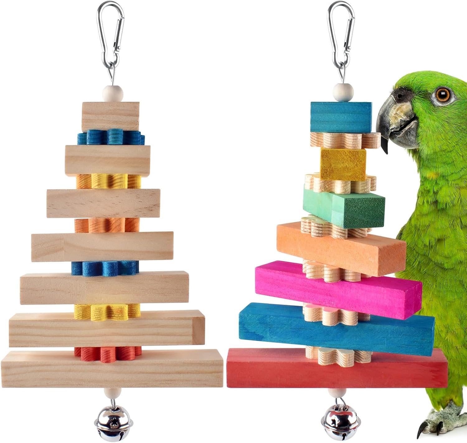 2 count Bird Toys for Parrots, Colorful  Large Parrot     Block with Bell for Medium to Large Cockatiels, Eclectus,  Greys, , Cockatoo