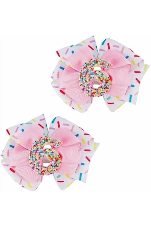 2 count Birthday Hair Bow for Girls, 3.3'' Sprinkle Bow Hair Clips Confetti Hair Clip Ice Cream Party  Hair Accessories for 6th Birthday Decorations