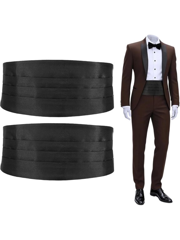 2 count Black Cummerbund Satin Cumberbund with Adjustable Band Solid Color Cummerbund for Men Tuxedo Parties Proms Weddings Halloween