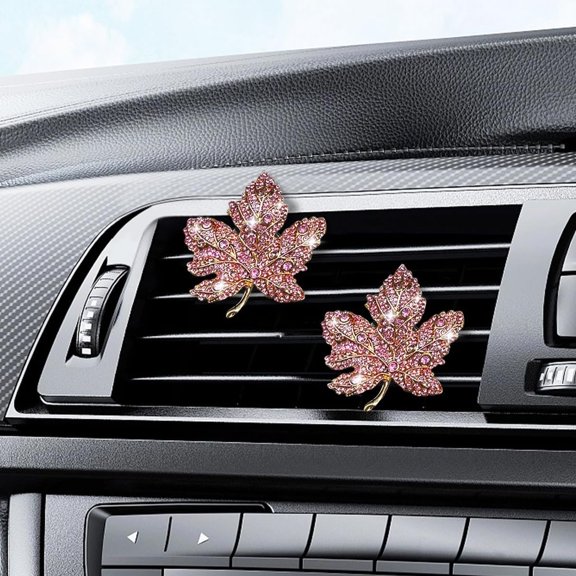 2 count Bling Maple Leaf Air Vent Clips for Women, Sparkling Rhinestone Air Conditioning Clamp, Auto Air Outlet Clip Interior Decoration ()