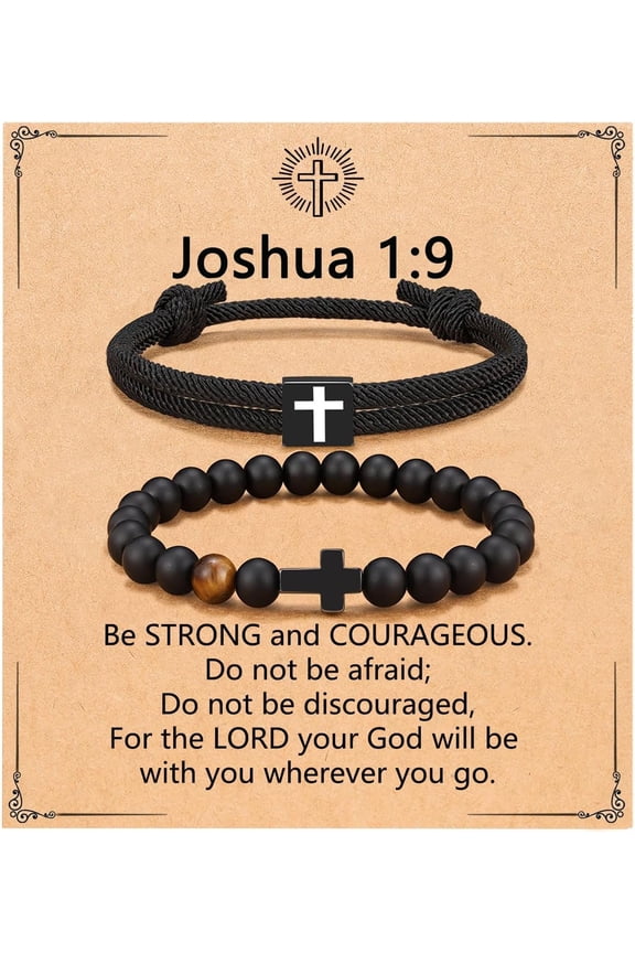 2 count Bracelets for Men - Religious Christian Gifts Adjustable Men Bracelet Beads for Birthday Christmas Easter Baptism Stocking Stuffers