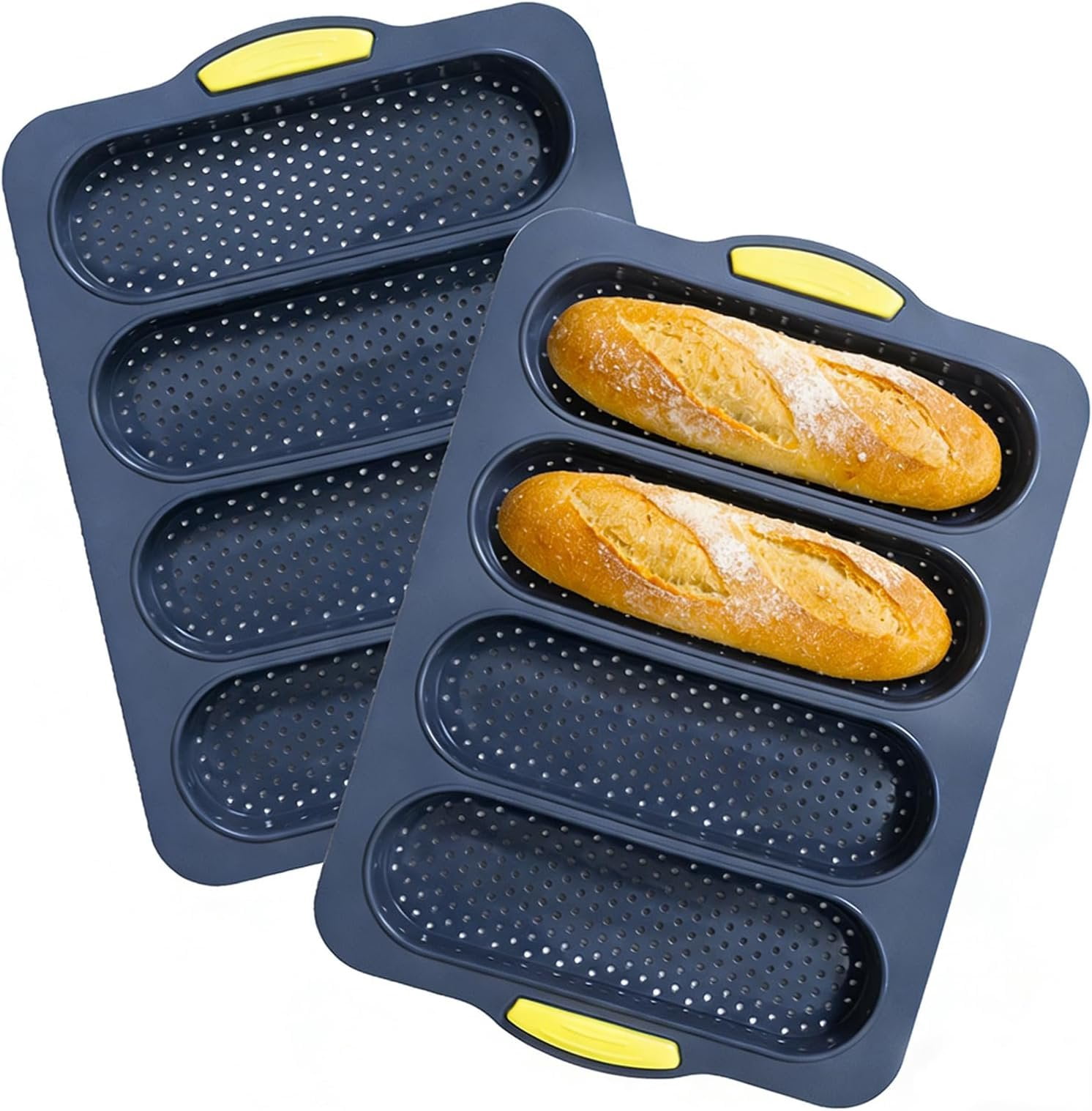 Countig Stick 2 count Bread Loaf Pan, Non-Stick Baguette Bread Pan, 4-Cavity Grade ...