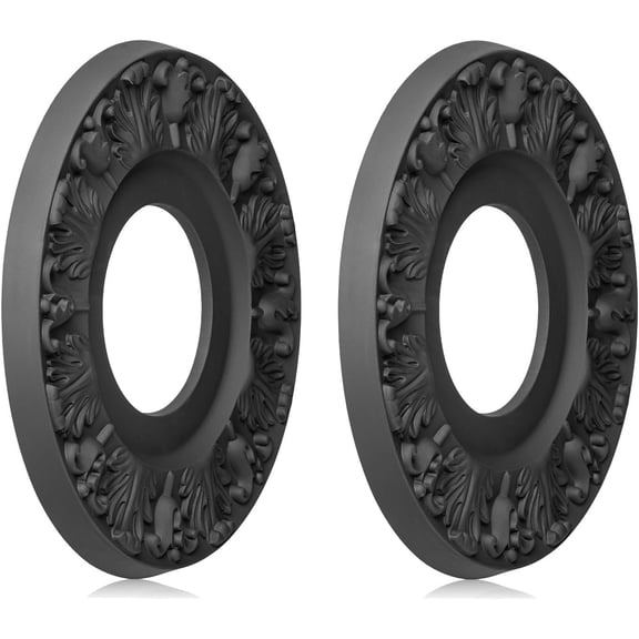 2 count Carved Flower PU Ceiling Medallion for Light Fixtures and Ceiling Fans 10-1/8"OD X 4"ID X 0.8 "P (Black)