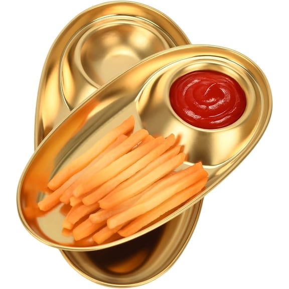 2 count Chips and Salsa Serving Dish Plates, Stainless Steel Veggie Platter Dipping Serving Trays with Sauce Rack for Buffet Family Party Appetizer Sushi Taco Salsa Barbecue Plate, Snack Plates
