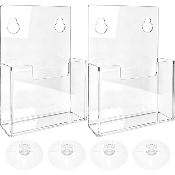2 count Clear  Brochure Holder with Suction Cups,Wall Mount Window Flyer Display Rack,Pamphlet Organizer for Trifold Booklet,Menu,Sticker,Ideal for Marketing,Office,Retail Store