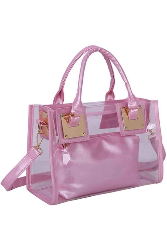 2 count Clear Handbag Purse PVC Tote  Top-handle Bag Women Small Transparent Satchel